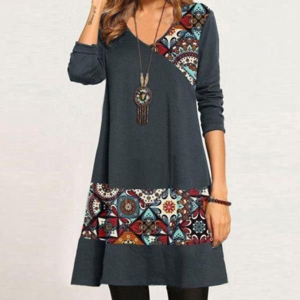 Casual Print Long Sleeve Mini Dress