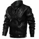 Men Classic Police Style Leather Multi Pocket Windbreaker Motorbike Leather Jacket Black
