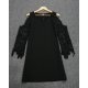 Chic Cold Shoulder Hollow Out Sleeve Black Mini Dress